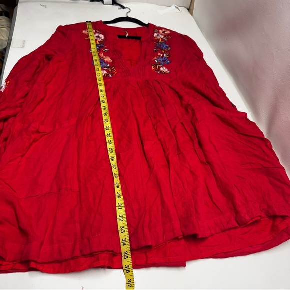 Free people Mia Gauze Embroidered Red mini Dress size L boho - Picture 8 of 11